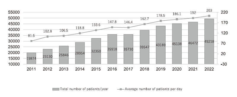 Figure 1. Annual number of patients who received anticancer treatment at the Outpatient Treatment Center