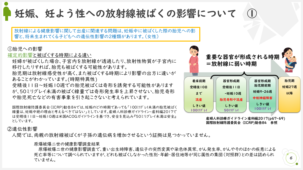 「妊娠、妊よう性への放射線被ばくの影響について1」の説明用資料の画像