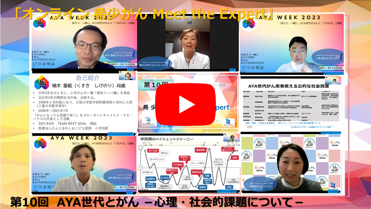 第10回 AYA世代とがん−心理・社会的課題について− 国立がん研究センター×AYA研 「オンライン 希少がん Meet the Expert」